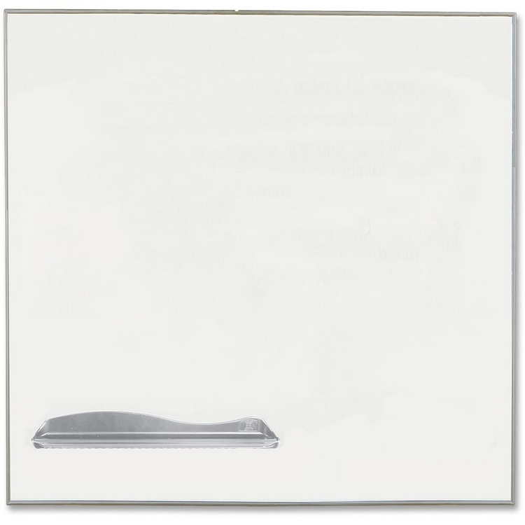 a white board with a silver tray