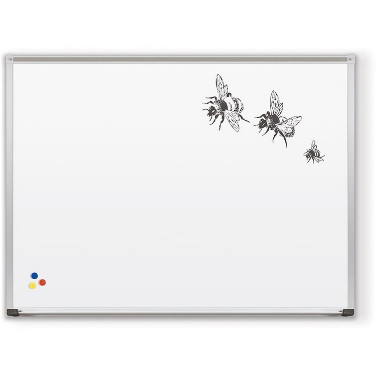 a white board with bees on it