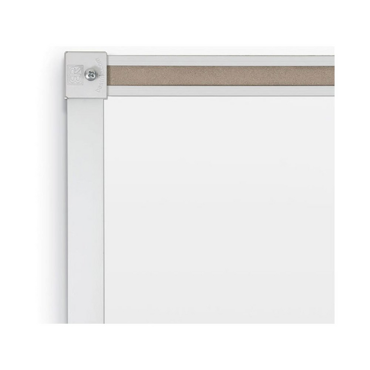 a white board with a metal corner