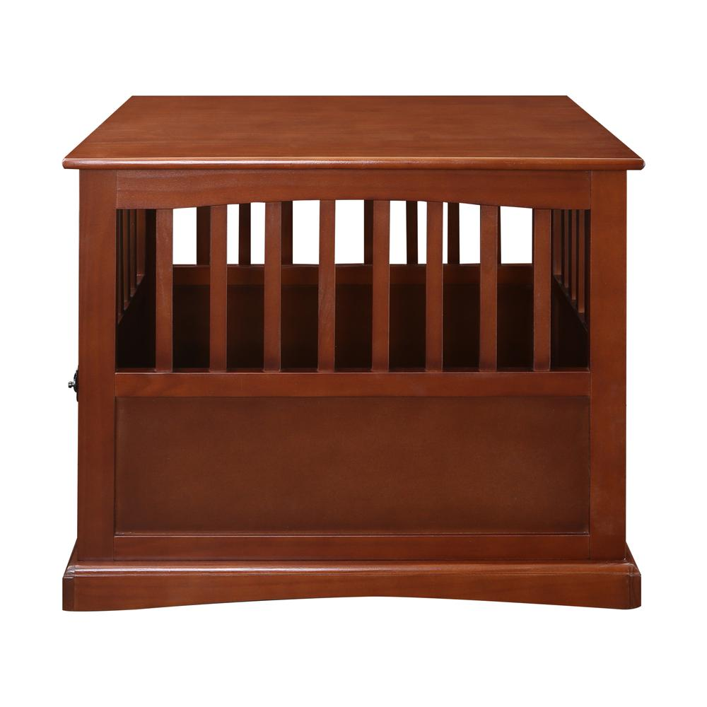 a wooden box with a door open
