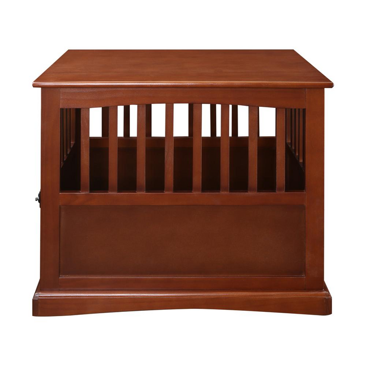 a wooden box with a door open