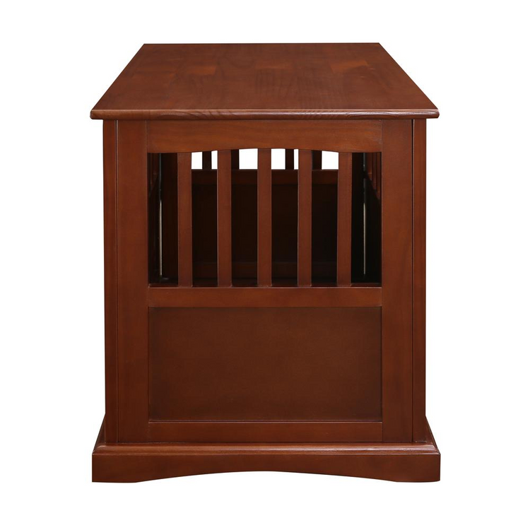a wooden dog kennel with a door