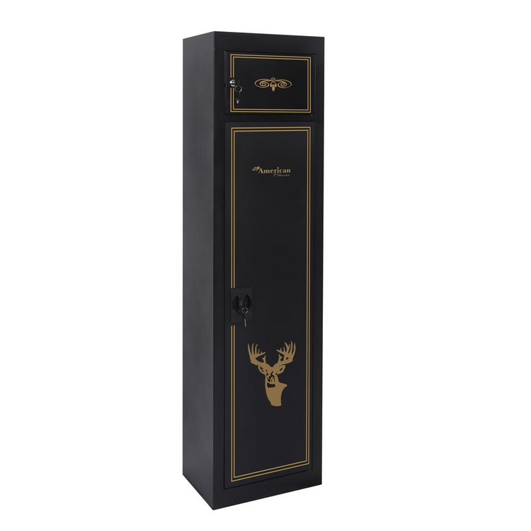 a black metal locker with gold designs