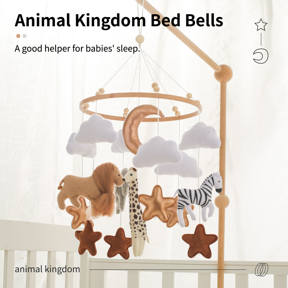 a mobile with animals and stars