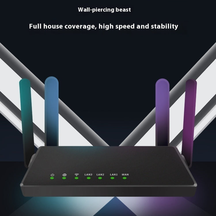 a black router with colorful lights
