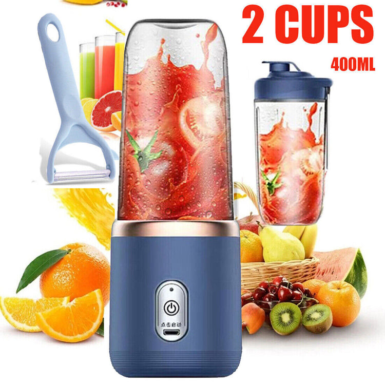 a blender with fruit and a blender