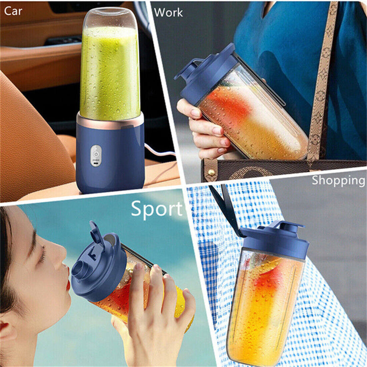 a collage of different images of a woman holding a blender