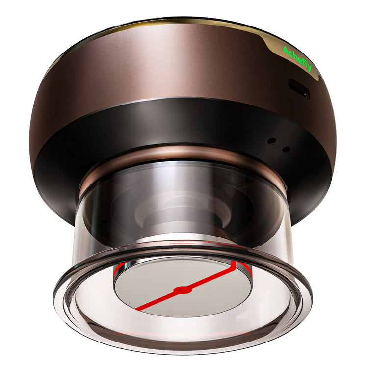 a round object with a glass tube and a red and green dial