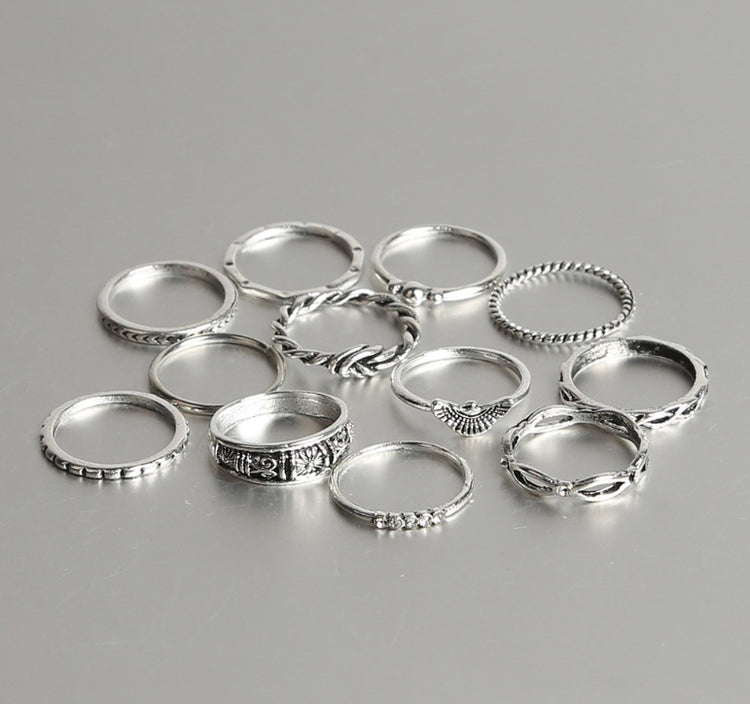 a group of silver rings