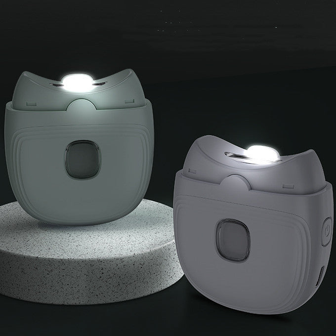a pair of white objects with lights on