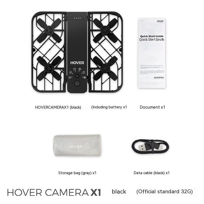 a black drone with a battery and instructions