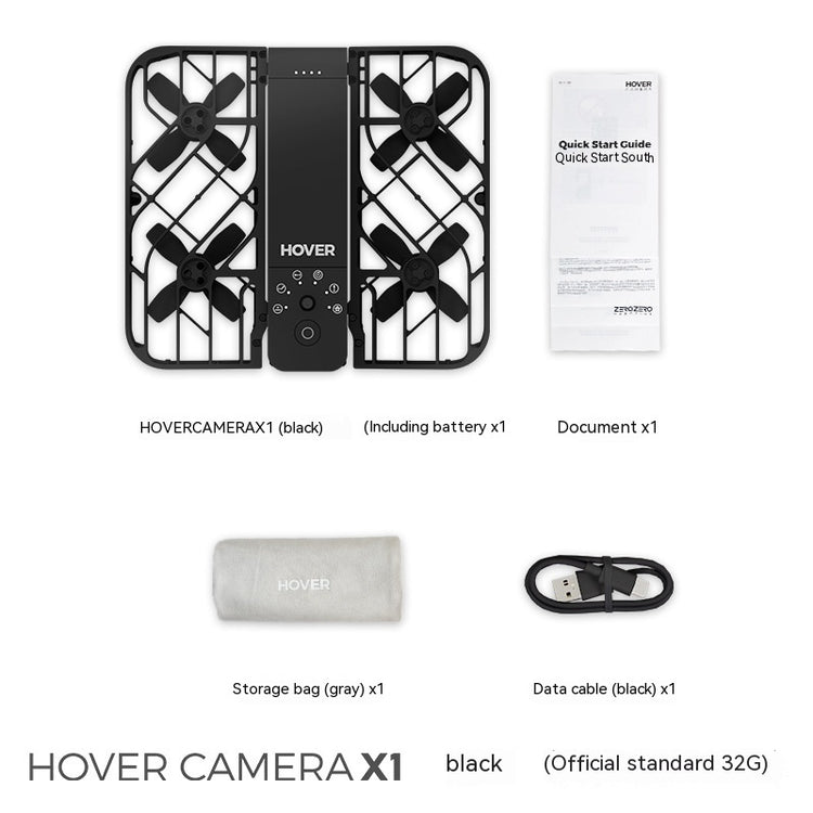 a black drone with a battery and instructions