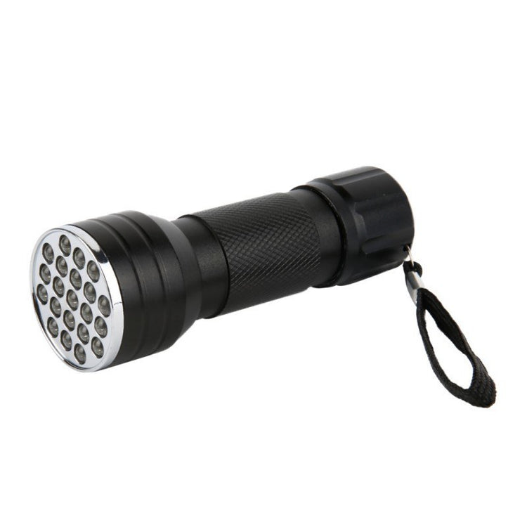 a black flashlight with a strap