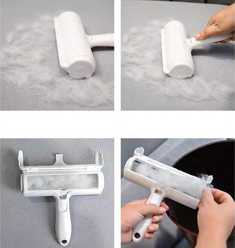 a collage of a roller with a white object