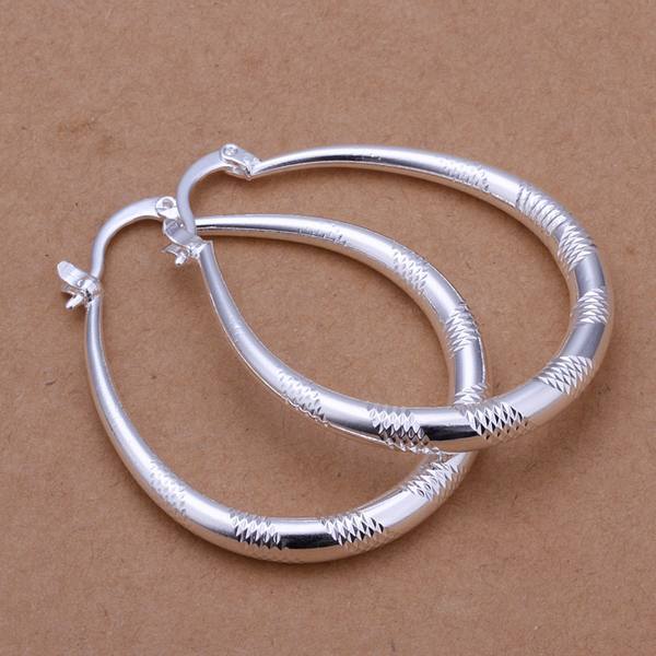 a pair of silver hoop earrings