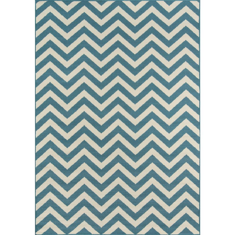 a blue and white chevron rug
