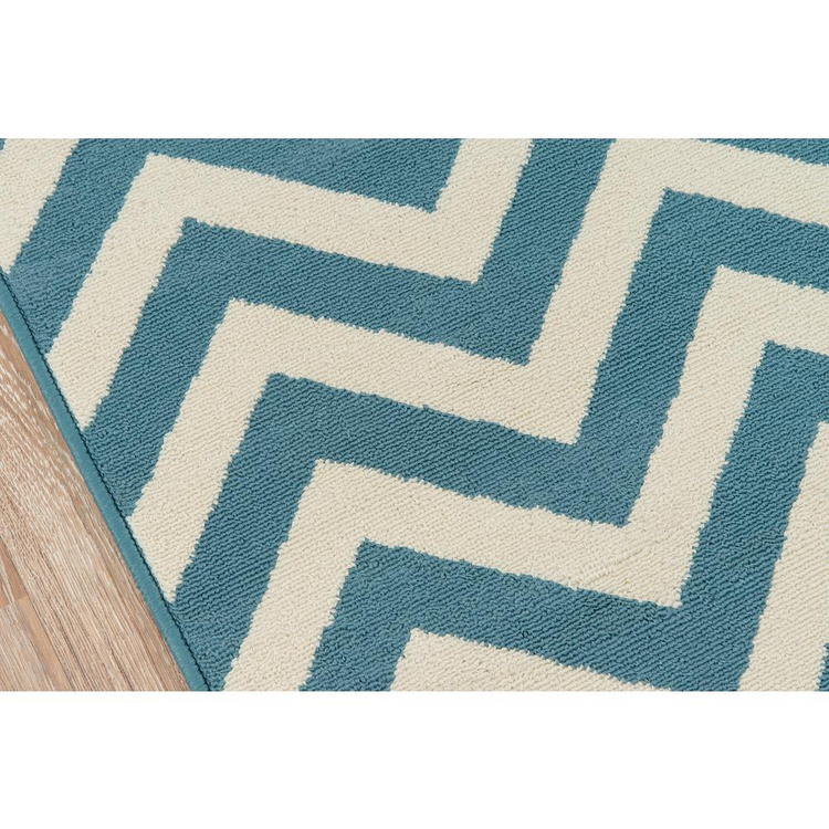 a blue and white chevron rug