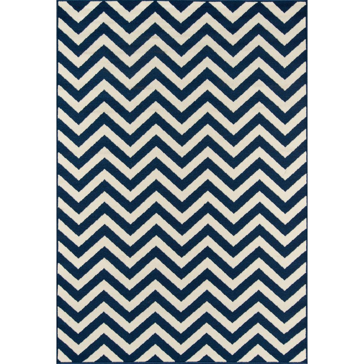 a blue and white chevron rug