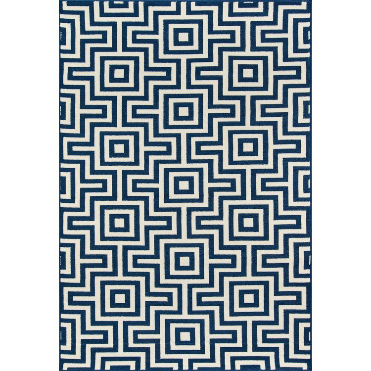 a blue and white rug