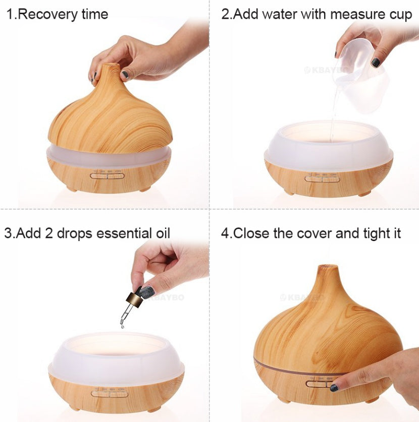 a collage of a wooden aroma diffuser