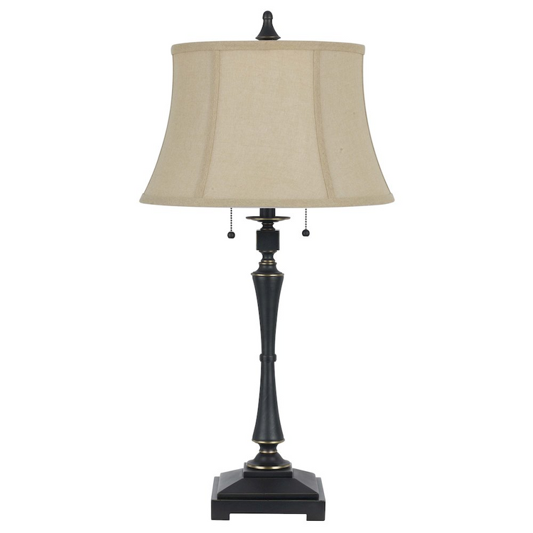 a lamp with a white shade