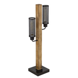 60W x 2 Lenox lantern style rubber wood / metal table lamp with mesh metal shades