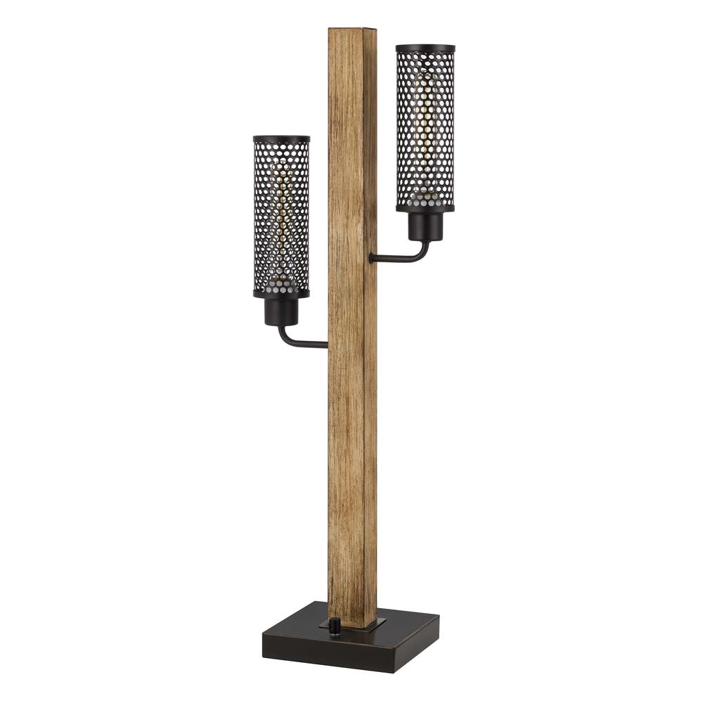 a wood and metal lamp