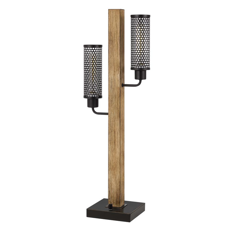 a wood and metal lamp