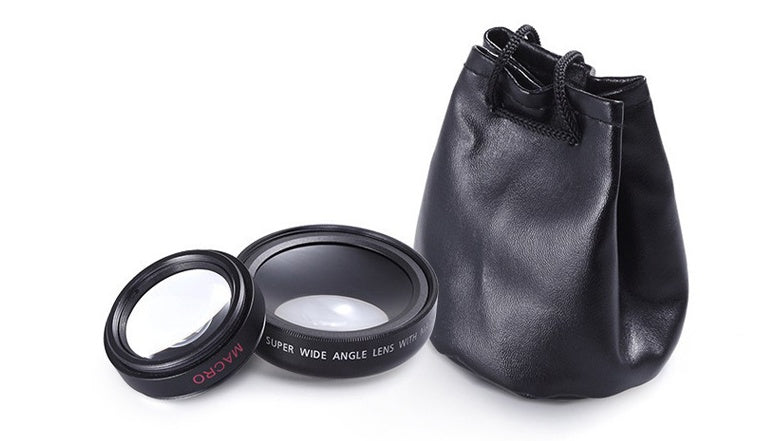a camera lens and a bag