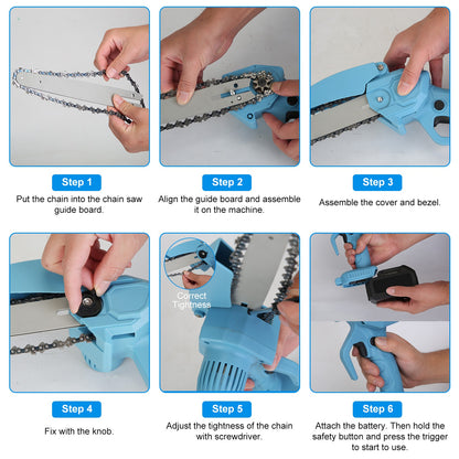 1Set Electric Mini Chainsaw Portable Handheld Cordless Small Chain Saw Battery Powered With 2Pcs 1200mAh Rechargeable Batteries 8in Chains Gloves Goggles For Pruning Trees Wood Cutting