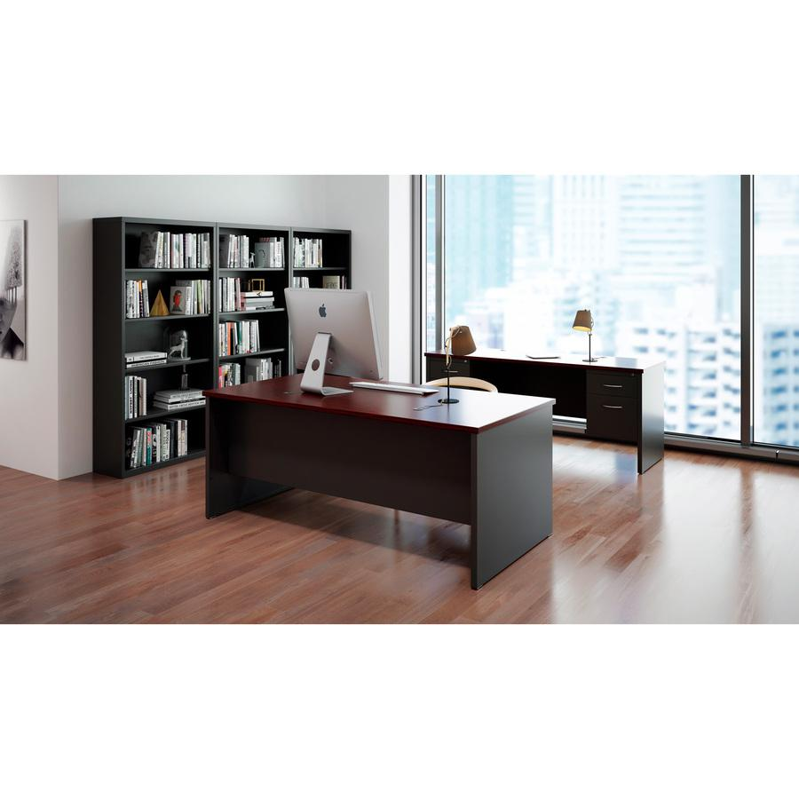 Lorell Mahogany Laminate/Charcoal Modular Desk Series Pedestal Desk - 2-Drawer - 72" x 36" , 1.1" Top - 2 x Box, File Drawer(s) - Double Pedestal - Material: Steel - Finish: Mahogany Laminate, Charcoa