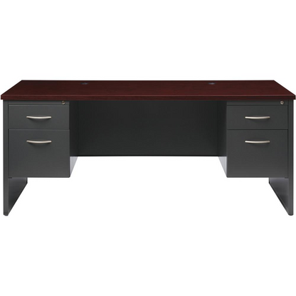 Lorell Mahogany Laminate/Charcoal Modular Desk Series Pedestal Desk - 2-Drawer - 72" x 36" , 1.1" Top - 2 x Box, File Drawer(s) - Double Pedestal - Material: Steel - Finish: Mahogany Laminate, Charcoa