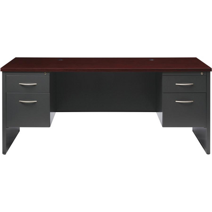 Lorell Mahogany Laminate/Charcoal Modular Desk Series Pedestal Desk - 2-Drawer - 72" x 36" , 1.1" Top - 2 x Box, File Drawer(s) - Double Pedestal - Material: Steel - Finish: Mahogany Laminate, Charcoa
