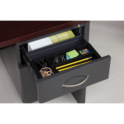 Lorell Fortress Modular Series Right-Pedestal Desk - 66" x 30" , 1.1" Top - 2 x Box, File Drawer(s) - Single Pedestal on Right Side - Material: Steel - Finish: Mahogany Laminate, Charcoal - Scratch Re