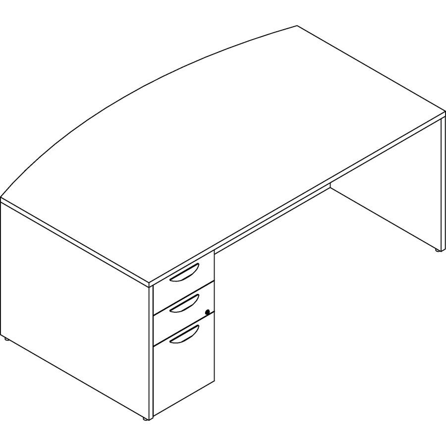 Lorell Prominence 2.0 Espresso Laminate Left-Pedestal Bowfront Desk - 3-Drawer - 1" Top, 72" x 42"29" - 3 x File, Box Drawer(s) - Single Pedestal on Left Side - Band Edge - Material: Particleboard - F