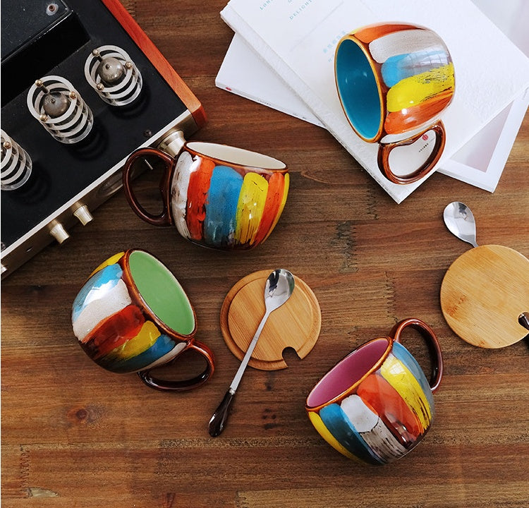 a group of colorful cups on a table