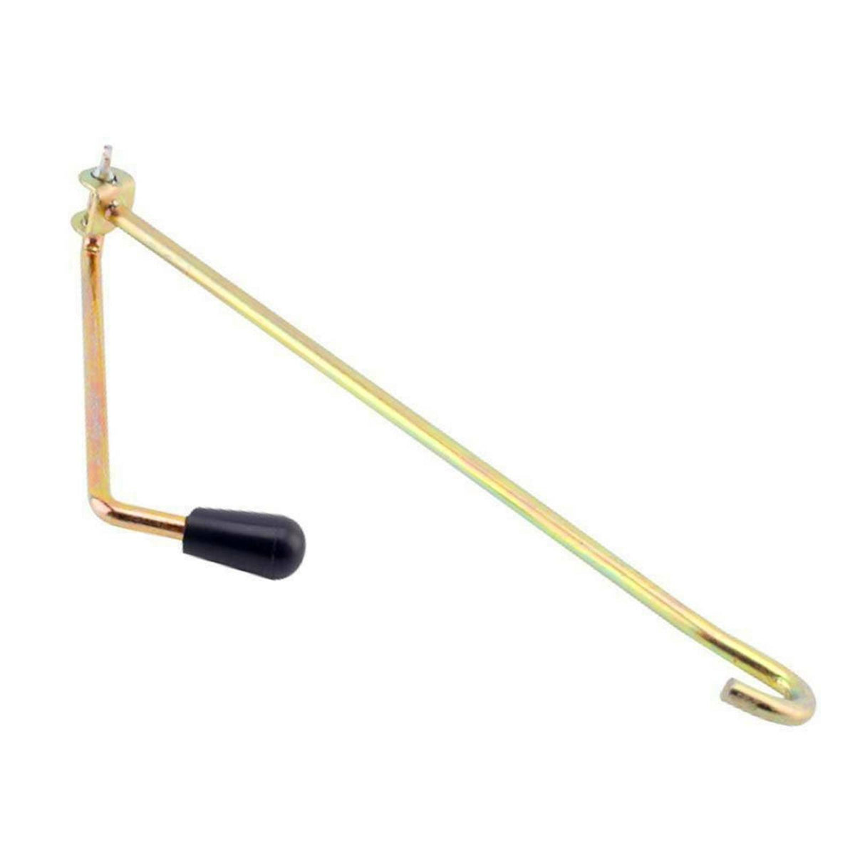 a metal hook with black rubber handle