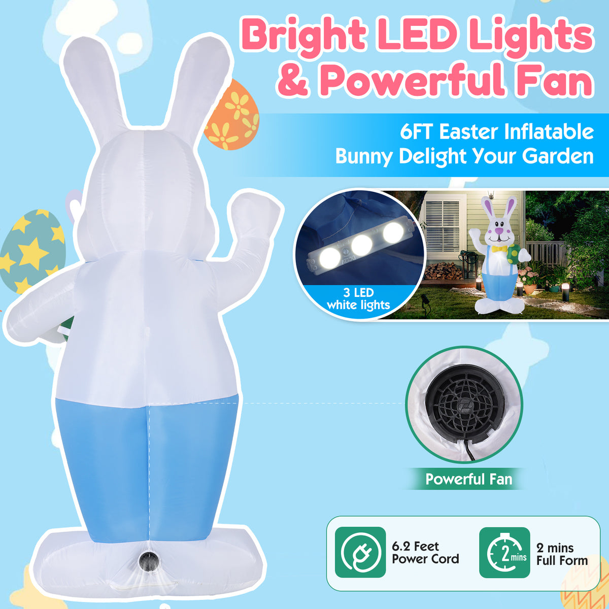 a white and blue inflatable rabbit
