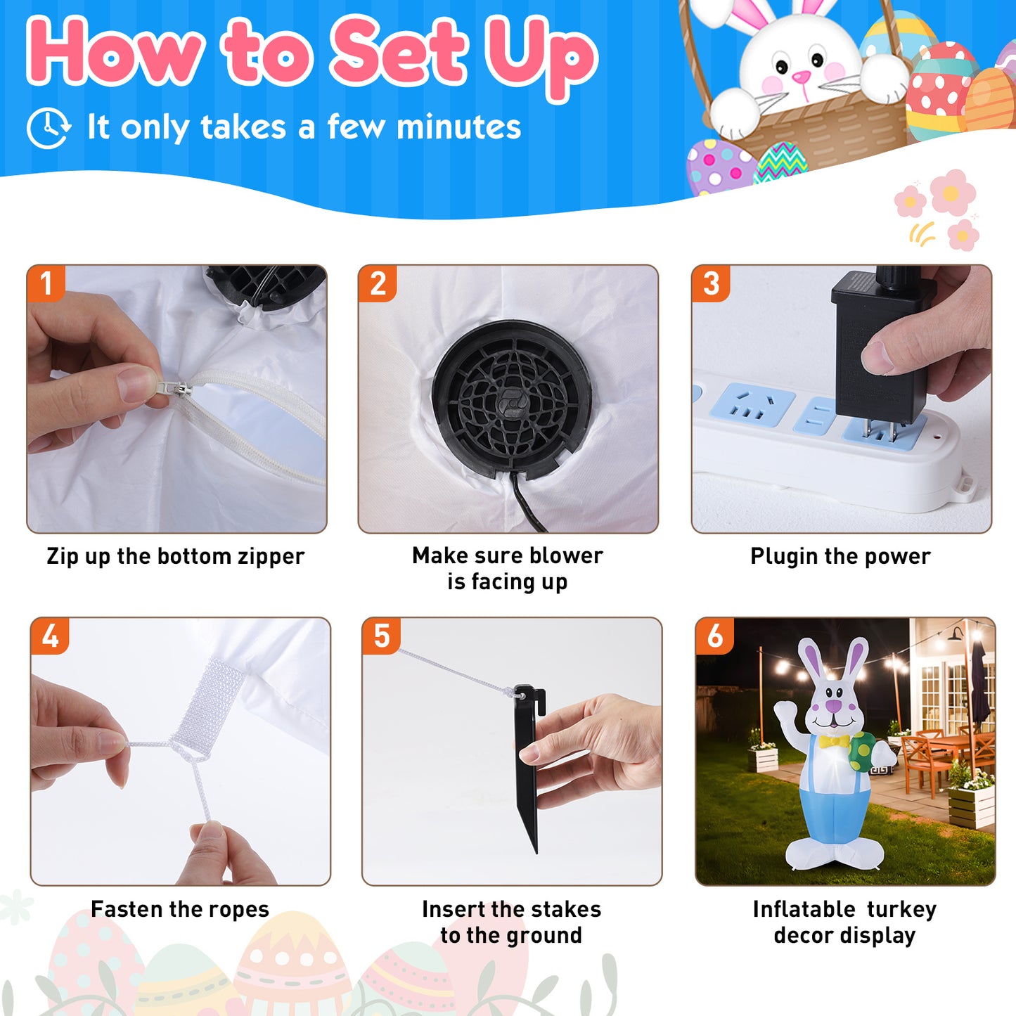 Luminous LED Cartoon Easter Inflatable Rabbit