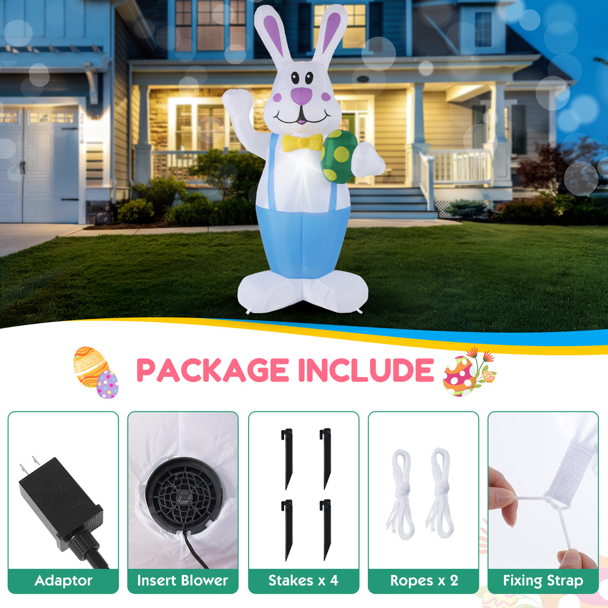 a inflatable bunny in front of a house