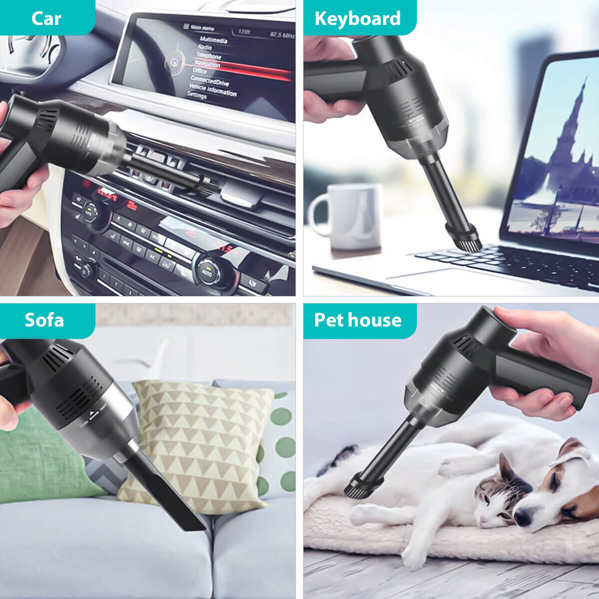 a collage of images of a hand holding a cordless drill