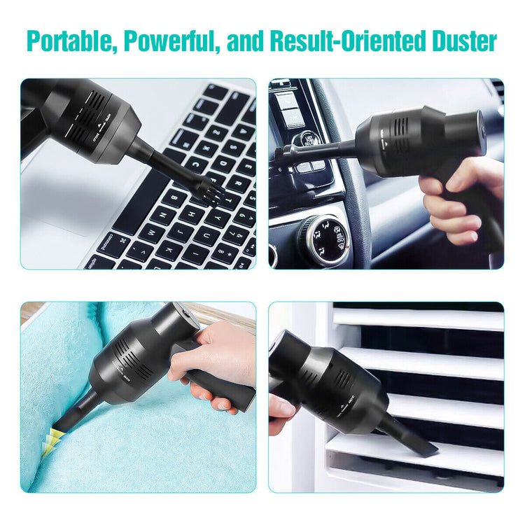 a collage of images of a hand holding a vacuum cleaner