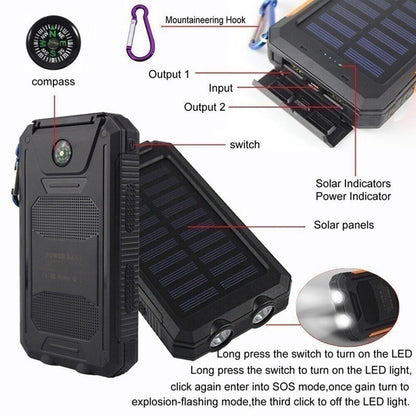 20000mAh Solar Power Bank Waterproof 2USB LED Battery Charger For Cell Phone