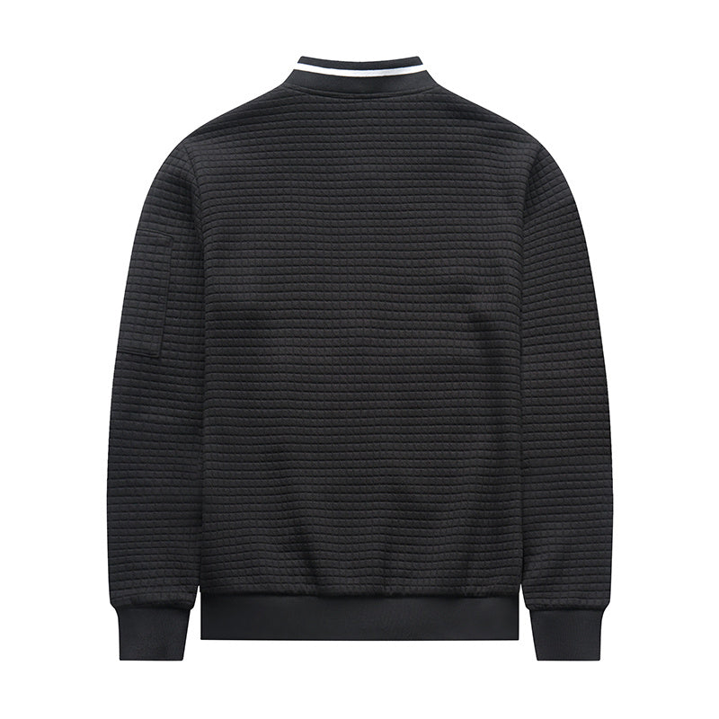 a black jacket with white stripes