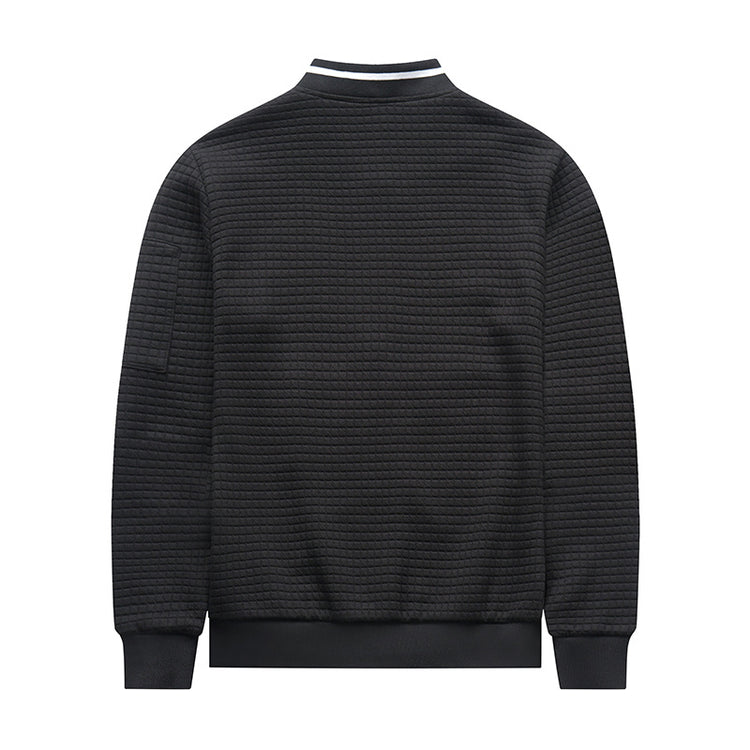 a black jacket with white stripes