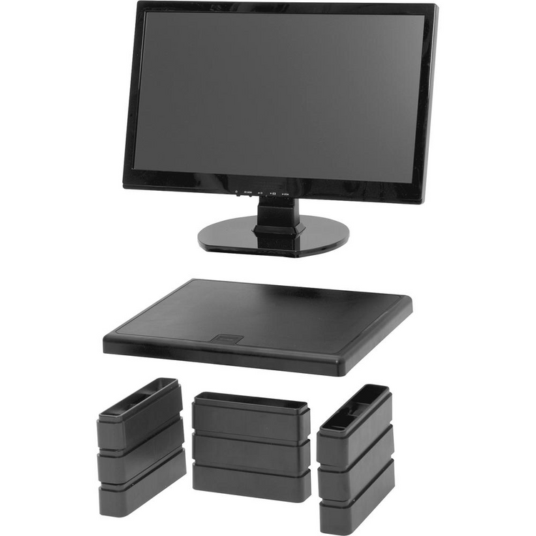 a computer monitor and a tray