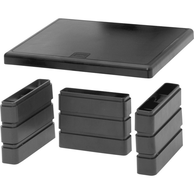 a black plastic tray with several compartments