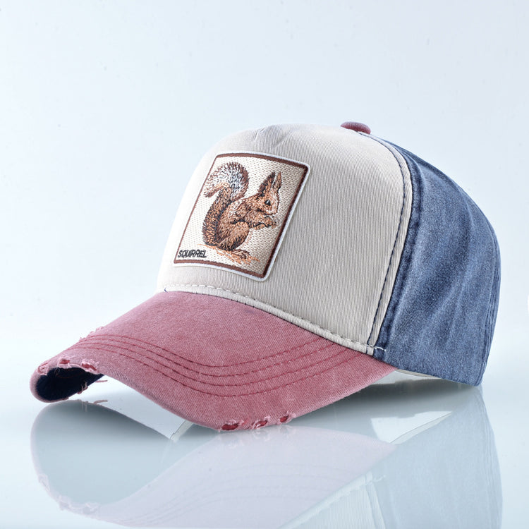 a baseball cap with a squirrel on it