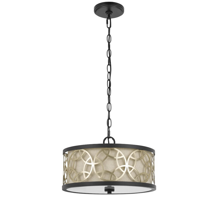 a light fixture with a white shade
