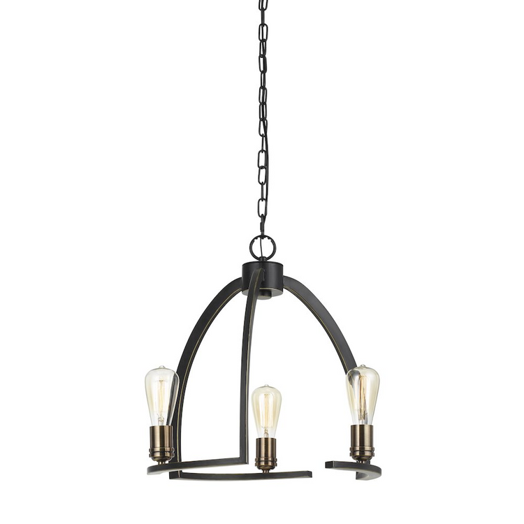 a chandelier with three light bulbs